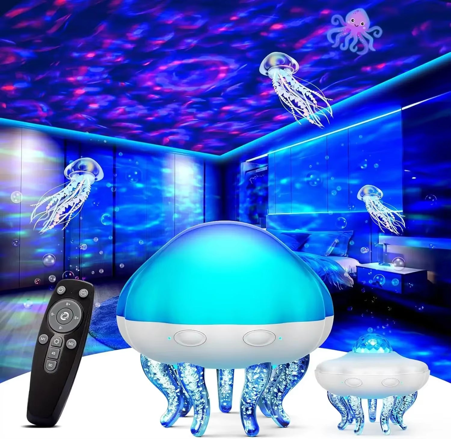 2-In-1 Ocean Wave & Jellyfish Projector Light with Remote Control,Timer Auto Off,8Color Changing Night Light for Kids Gift
