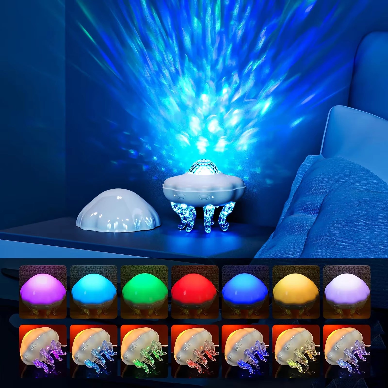 2-In-1 Ocean Wave & Jellyfish Projector Light with Remote Control,Timer Auto Off,8Color Changing Night Light for Kids Gift