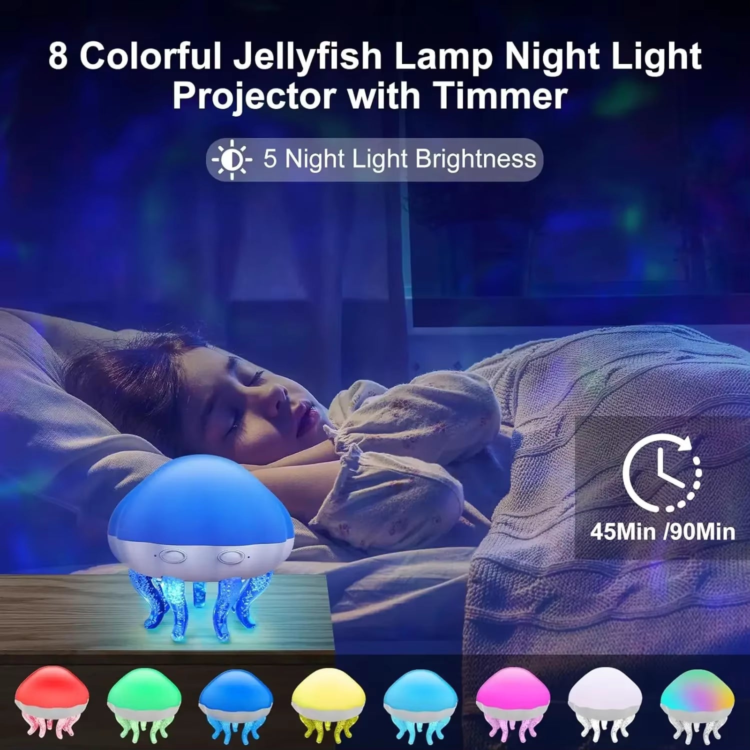 2-In-1 Ocean Wave & Jellyfish Projector Light with Remote Control,Timer Auto Off,8Color Changing Night Light for Kids Gift